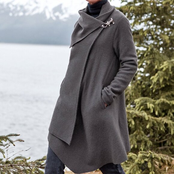 Garnet Hill Women's Asymmetrical Boiled-Wool Coat Graphite Gray Size 10P EUC - Picture 1 of 16